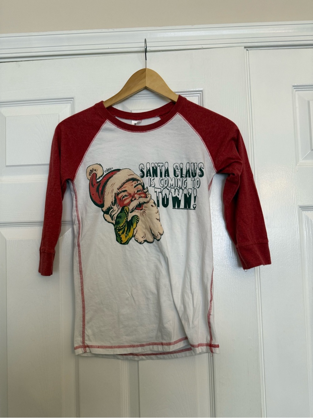 District Kids Red & White Santa Raglan Tee